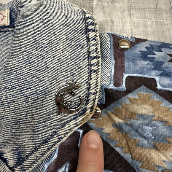 ✅VTG ApacheJean Jacket Womans M Acid Washed Puff Paint Shoulder Pads Retro Aztec - Picture 4 of 12
